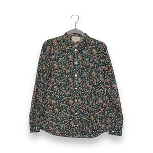 Sezane Pierro Shirt Navy Garden Print Floral Organic Cotton Button Down Top